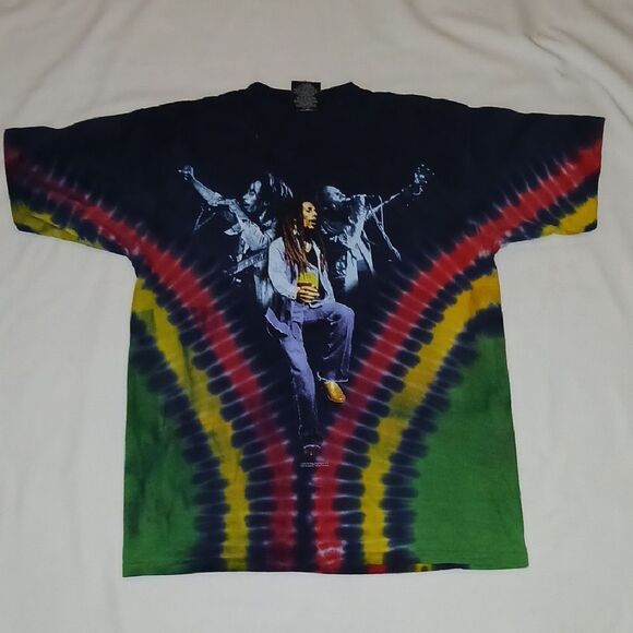 Vintage Zion Rootswear Bob Marley 2000 Red and Blue Tie-Dye Tee - Picture 1 of 6